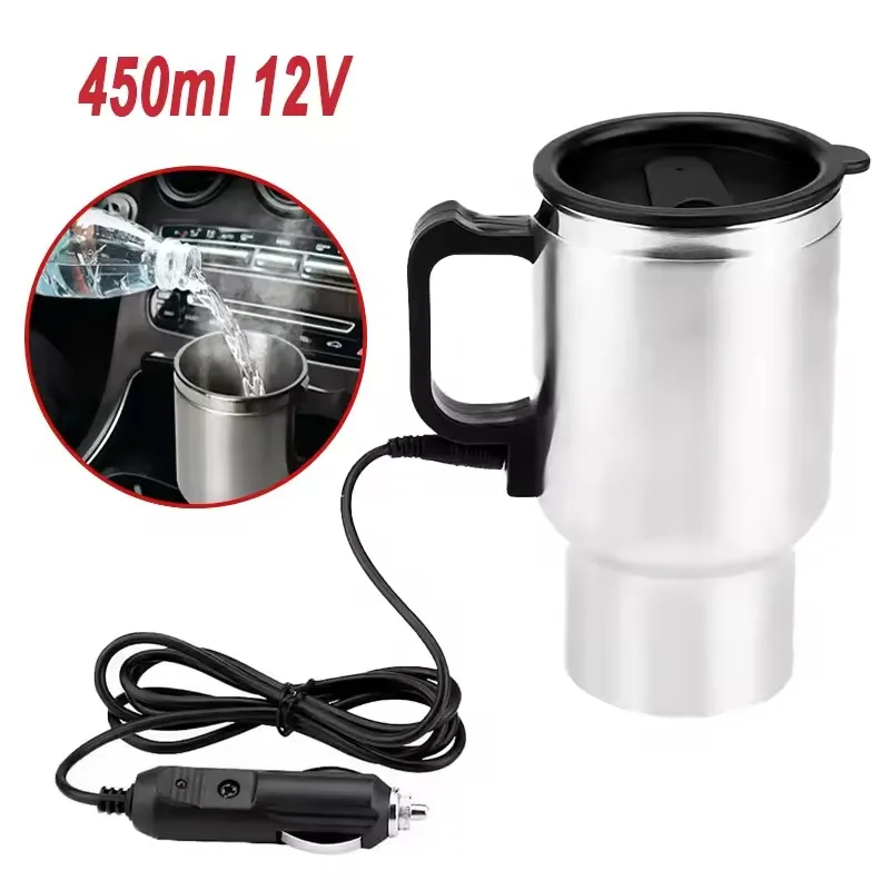 Outdoor Camping Kettle - Elektrischer Auto-Wasserkocher 12V 450ml Fahrzeug-Heizbecher Edelstahl