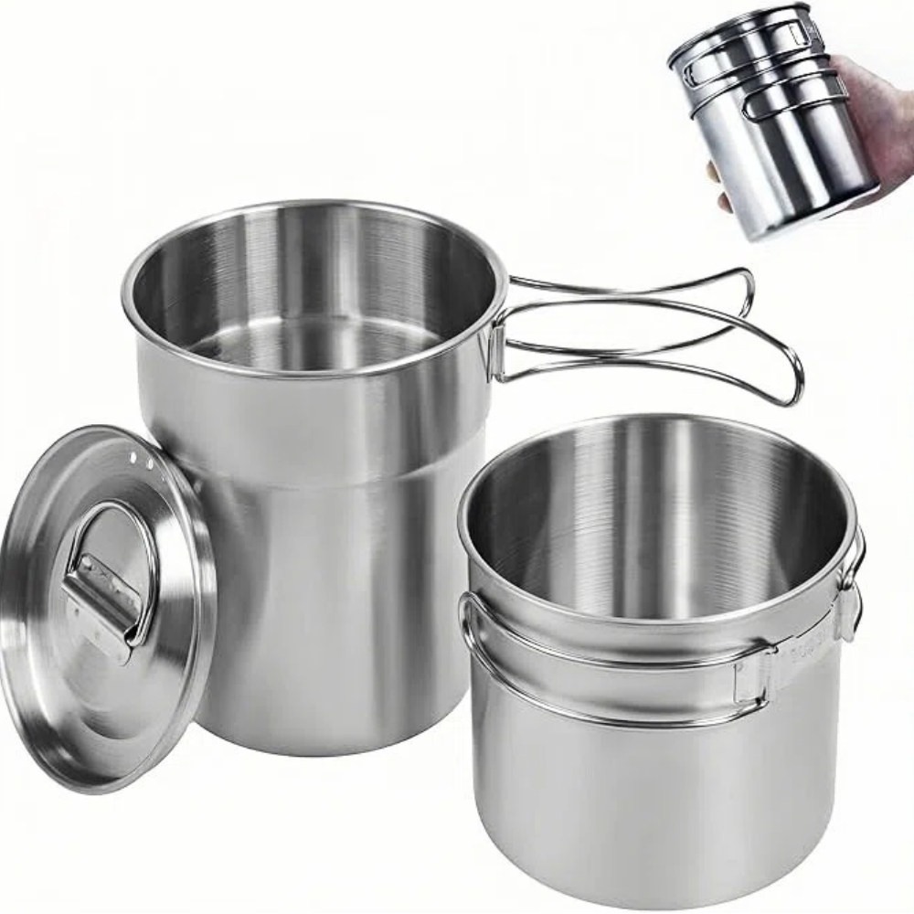 Outdoor Camping Cooking Equipment - Faltbare Campingbecher, Campingtöpfe, Kochgeschirr, 304-Food-Grade Outdoor-Camping-Kochset