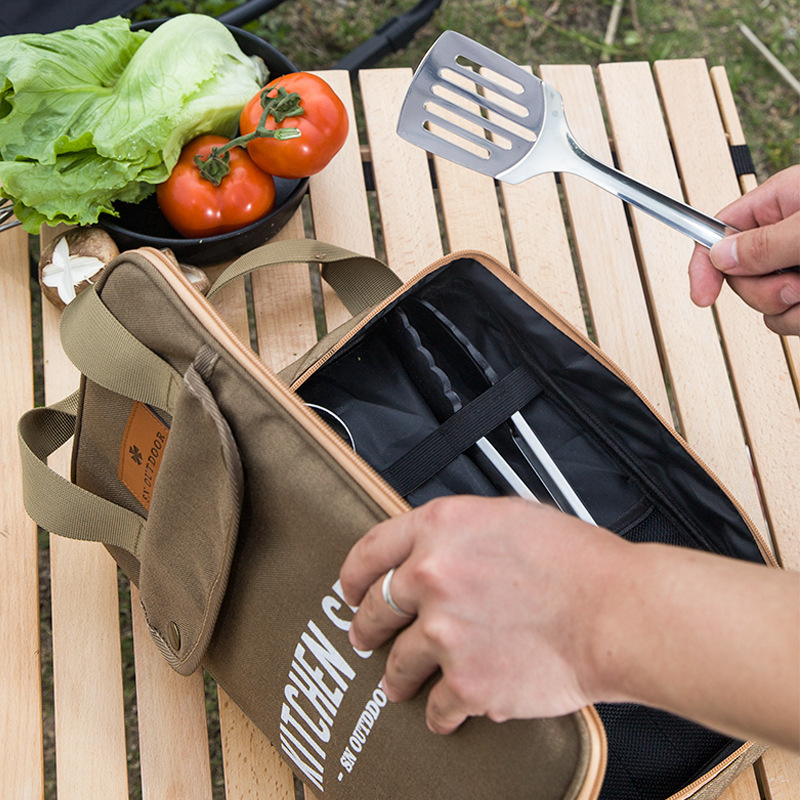 Outdoor Camping Cooking Equipment - 8-teiliges Camping-Kochgeschirr-Set Tragbare Tasche Outdoor-Reise-Utensilien Aufbewahrungstasche