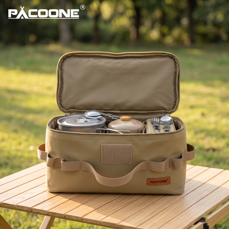 Outdoor Camping Cooking Equipment - PACOONE Tragbare Camping-Aufbewahrungstasche Multifunktionale Großraum-Gaskartuschenhalterung Bodennagel-Kochgeschirr-Utensilien-Werkzeugtasche