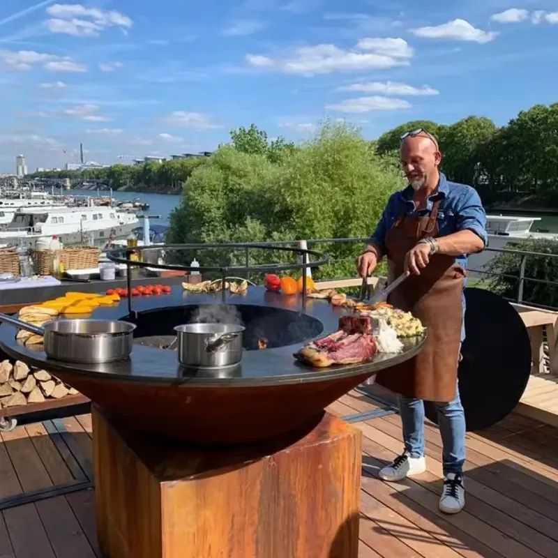 Outdoor Camping Oven - 80cm Corten-Stahl Feuerstelle BBQ-Grill Tragbarer Holzkohle-Grill