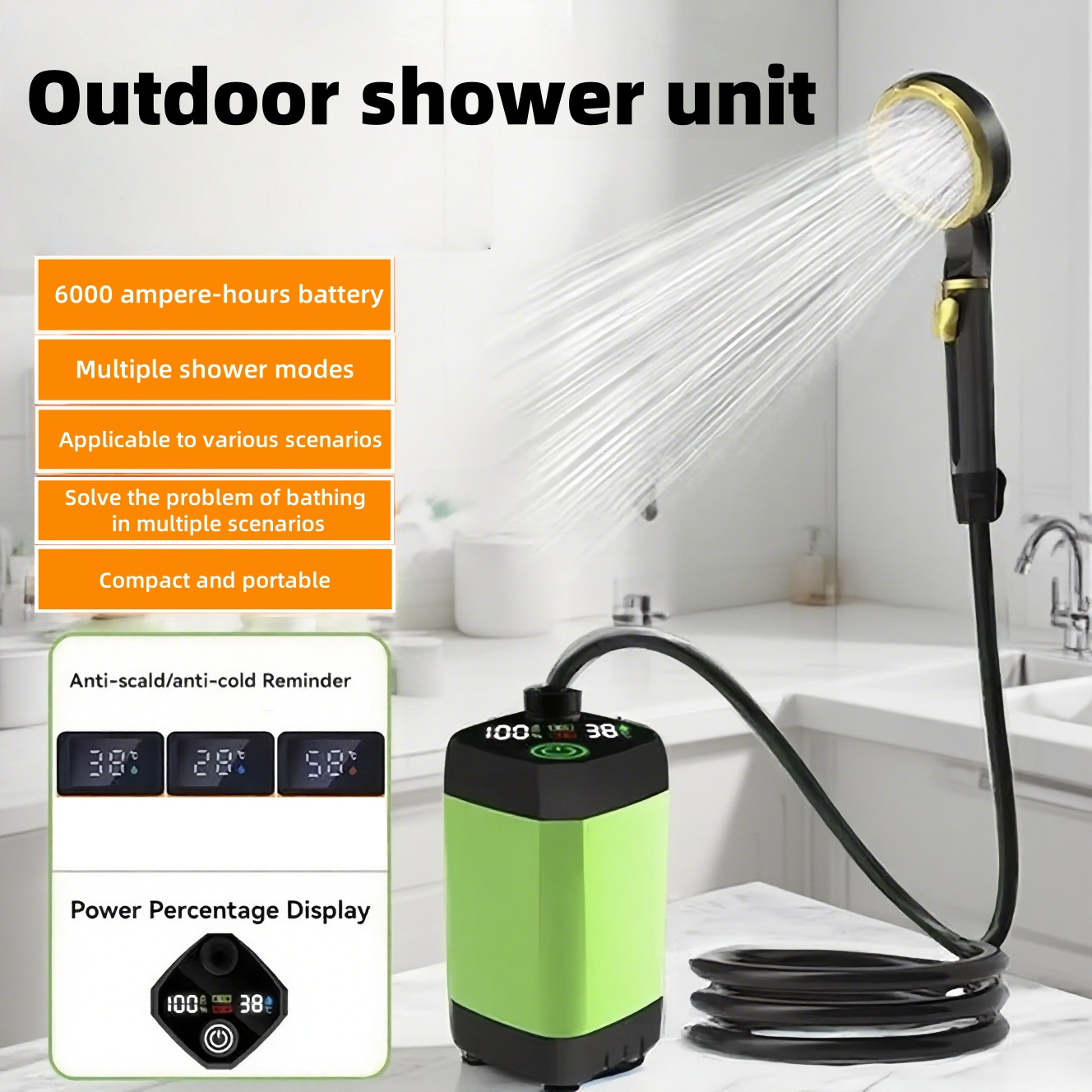 Outdoor Camping Bathroom - Tragbare Elektrische Außendusche mit Langer Akkulaufzeit,