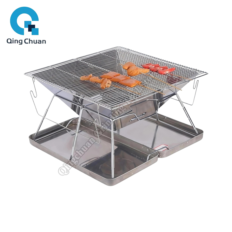 Outdoor Camping Grill - Camping-Grill Holzkohleofen Faltbarer Edelstahl-Feuerkorb-Grill für Outdoor-Kochen