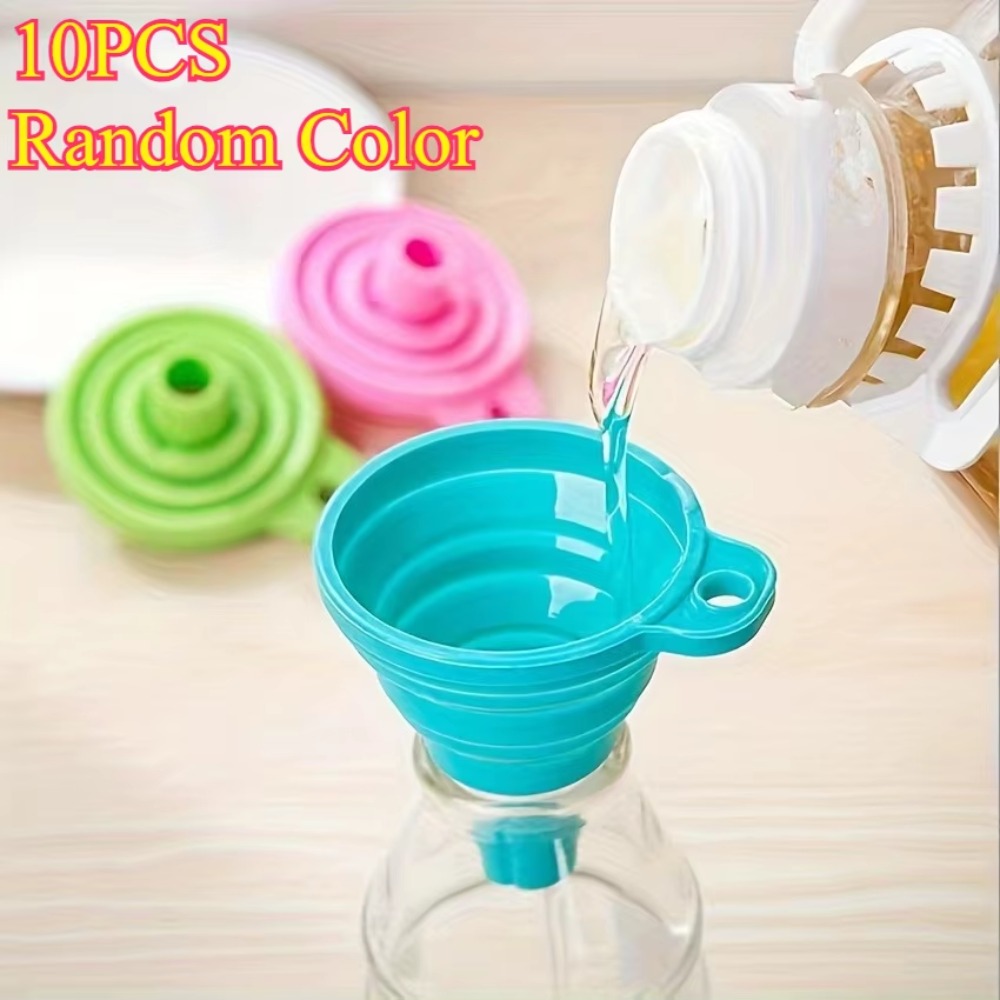 Collapsible Water Bottle - 10-teiliges faltbares Silikon-Küchentrichter-Set – zusammenklappbarer, auslaufsicherer