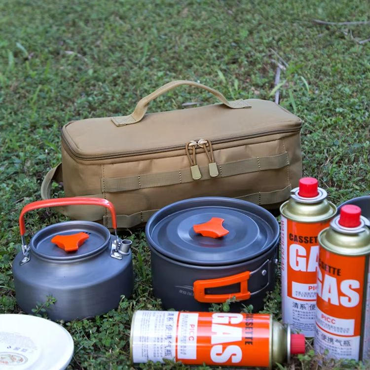 Outdoor Camping Cooking Equipment - Aufbewahrungstasche für Kochgeschirr aus Oxford-Stoff, Doppelreißverschluss,