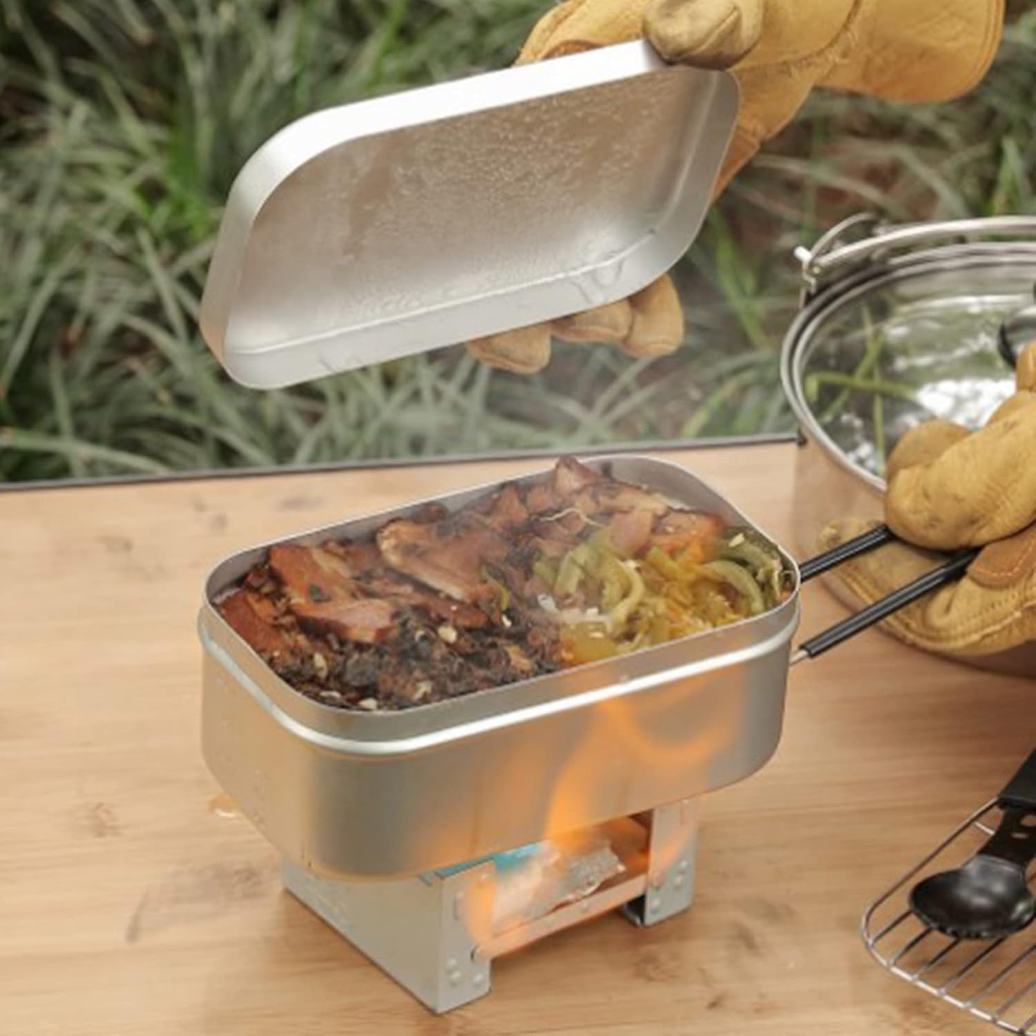 Outdoor Camping Cooking Equipment - Faltbarer Bento-Box-Griff, Lunchbehälter für Erwachsene, Camping-Kochgeschirr
